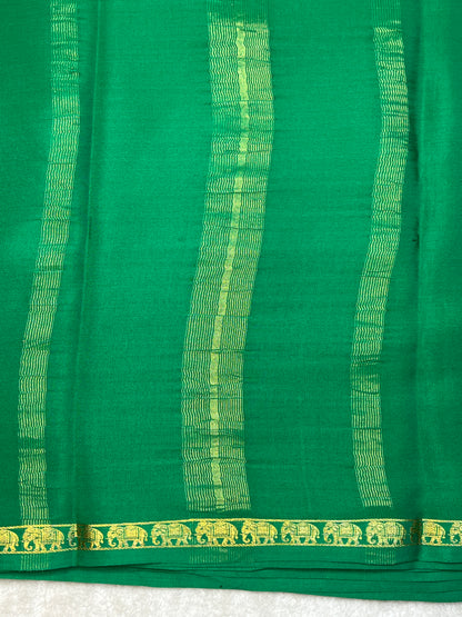 Pure Crepe Mysore Silk Saree with Bentex Elephant Border In Green Colour
