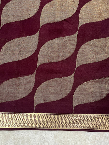Pure Crepe Mysore Silk Saree Diamond Crush Brocade In Wine Color With Self Blouse