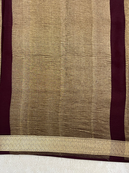 Pure Crepe Mysore Silk Saree Diamond Crush Brocade In Wine Color With Self Blouse