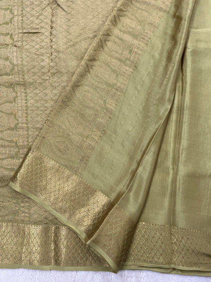 Pure Crepe Mysore Silk Saree with kalanjali checks in Green Colour