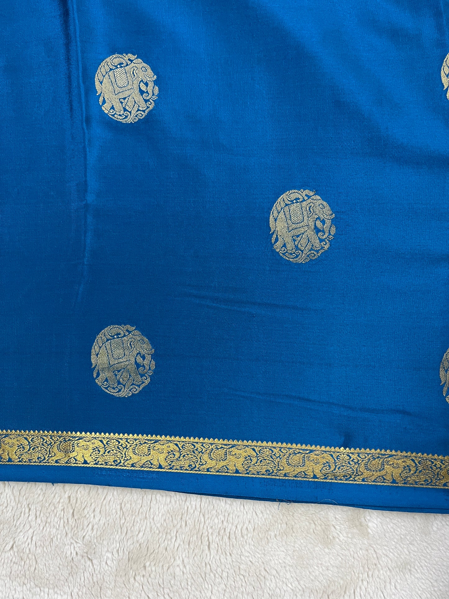 Pure Crepe Mysore Silk Saree with Elephant Butta in Royal Blue
