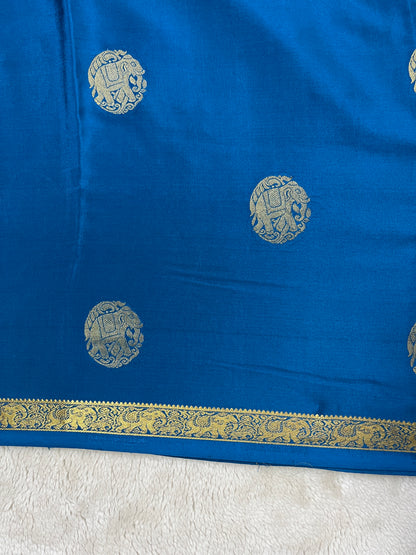 Pure Crepe Mysore Silk Saree with Elephant Butta in Royal Blue