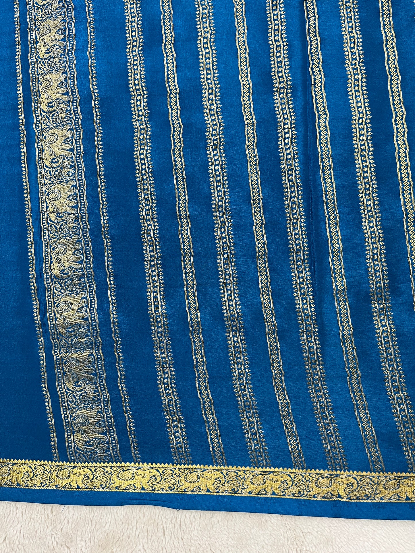 Pure Crepe Mysore Silk Saree with Elephant Butta in Royal Blue
