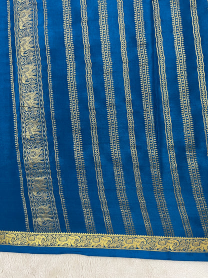 Pure Crepe Mysore Silk Saree with Elephant Butta in Royal Blue