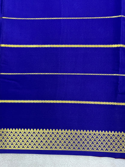 Pure Crepe Mysore Silk-3D Saree in Sky Blue and Royal Blue with Purple Contrast Blouse