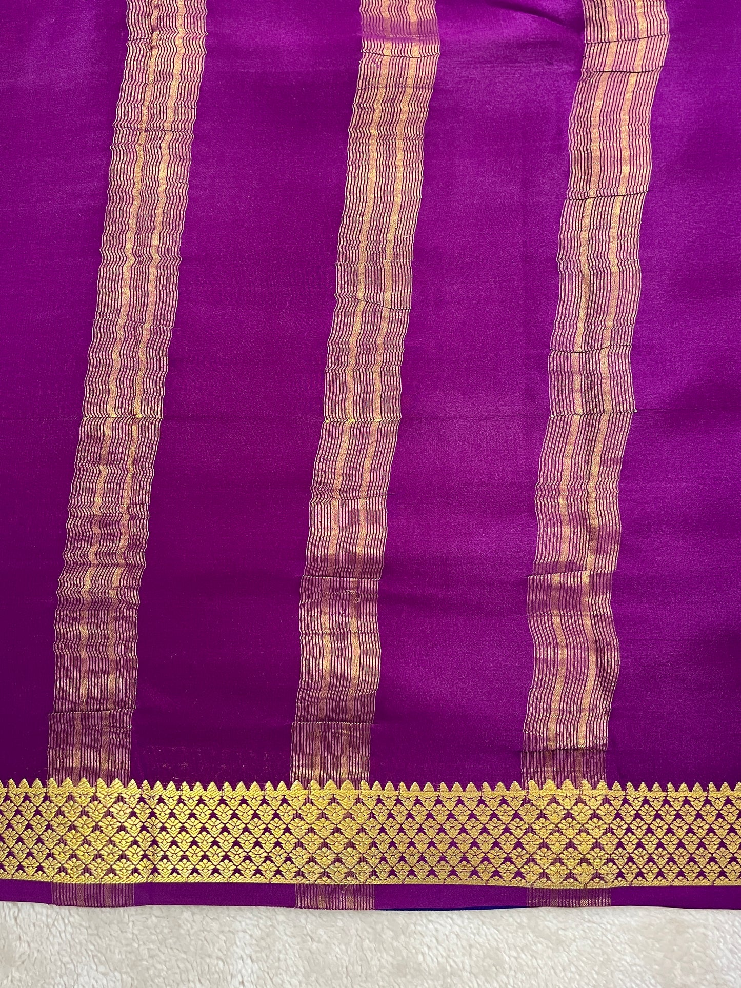 Pure Crepe Mysore Silk-3D Saree in Sky Blue and Royal Blue with Purple Contrast Blouse