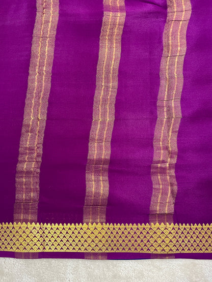Pure Crepe Mysore Silk-3D Saree in Sky Blue and Royal Blue with Purple Contrast Blouse