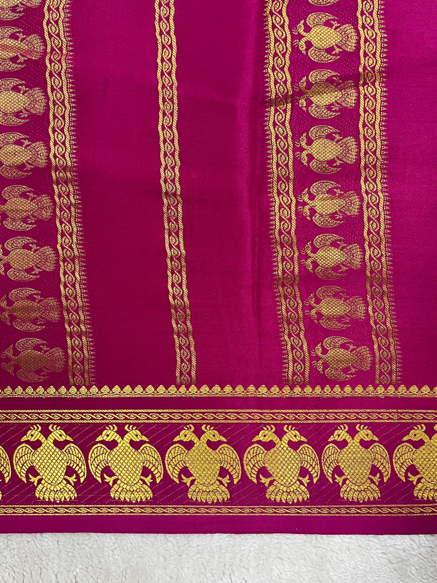 Pure Mysore Silk Gandaberunda Border In Teal Blue With Pink Contrast Blouse