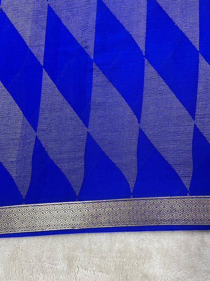 Pure Crepe Mysore Silk Saree In  Diamond Crush Brocade With Royal Blue Self Blouse