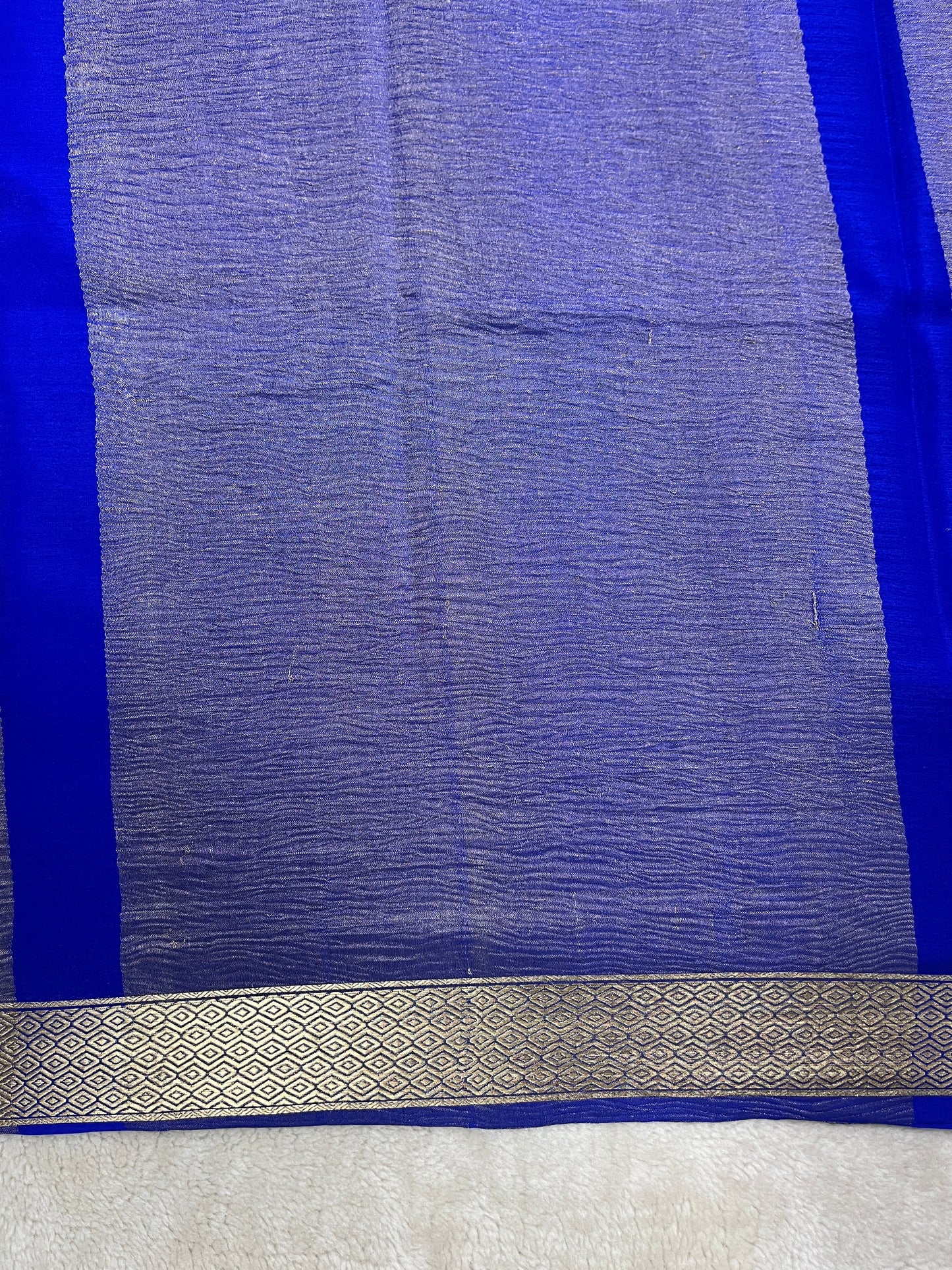 Pure Crepe Mysore Silk Saree In  Diamond Crush Brocade With Royal Blue Self Blouse