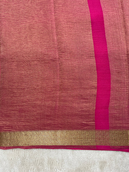 Pure Crepe Mysore Silk Saree In  Diamond Crush Brocade With Pink Self Blouse