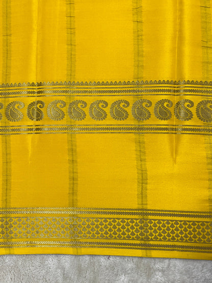 Pure Crepe Mysore Silk 3D Saree In Green with Yellow Contrast Blouse