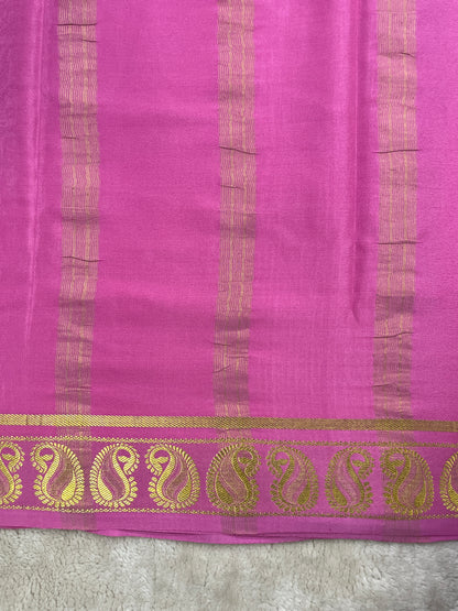 Pure Mysore Silk Saree In Patti Border With Red and Pink Contrast Blouse