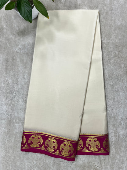Pure Mysore Silk Gandaberunda Border In White With Pink Contrast Blouse