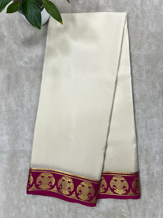 Pure Mysore Silk Gandaberunda Border In White With Pink Contrast Blouse