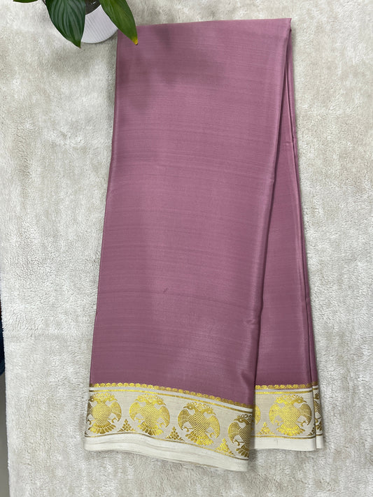 Pure Mysore Silk Gandaberunda Border In Oninon Pink With White Contrast Blouse