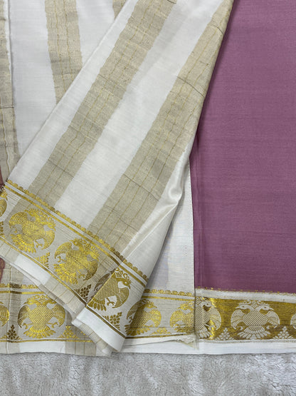 Pure Mysore Silk Gandaberunda Border In Oninon Pink With White Contrast Blouse