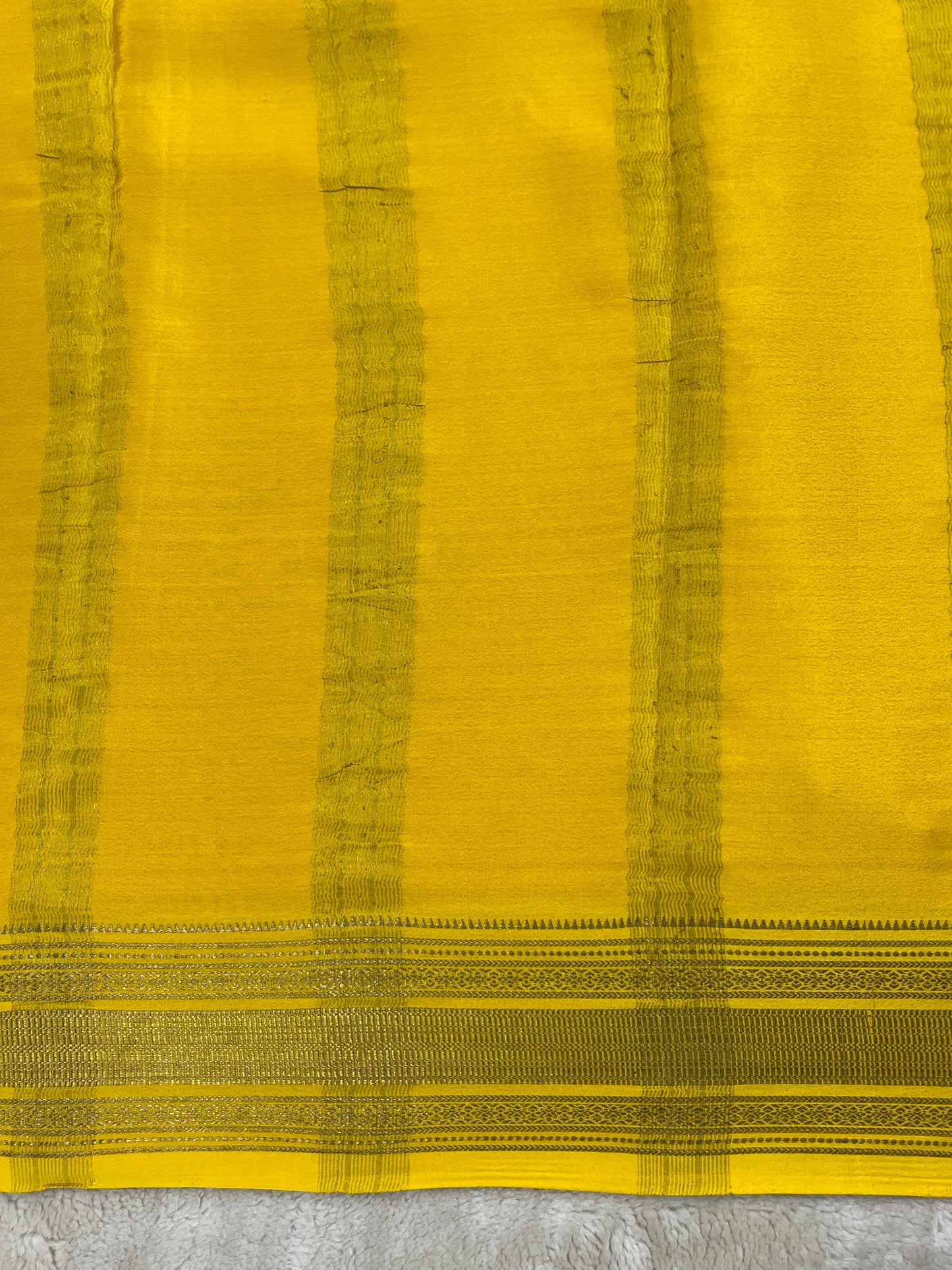Pure Crepe Mysore Silk Patti Border In Pink with Contrast Yellow Blouse
