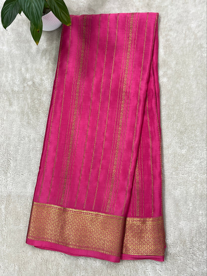 Pure Crepe Mysore Silk with DT Stripes in Pink