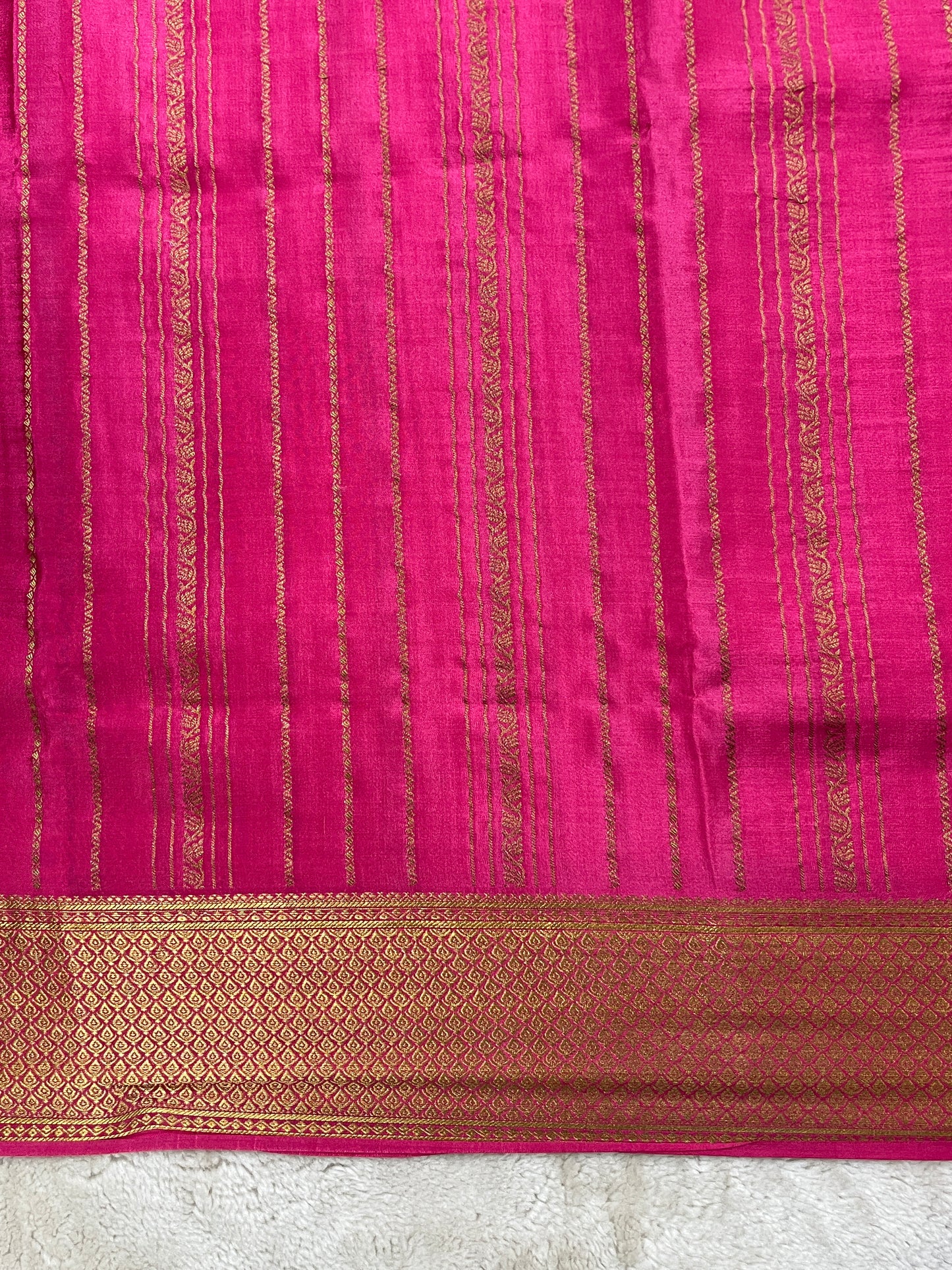 Pure Crepe Mysore Silk with DT Stripes in Pink