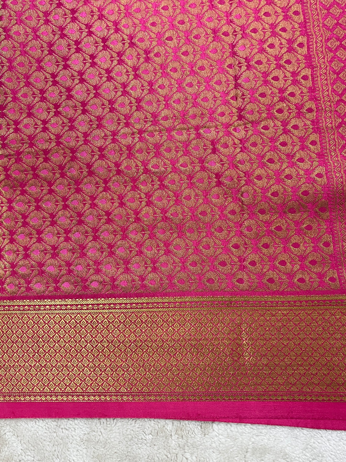 Pure Crepe Mysore Silk with DT Stripes in Pink