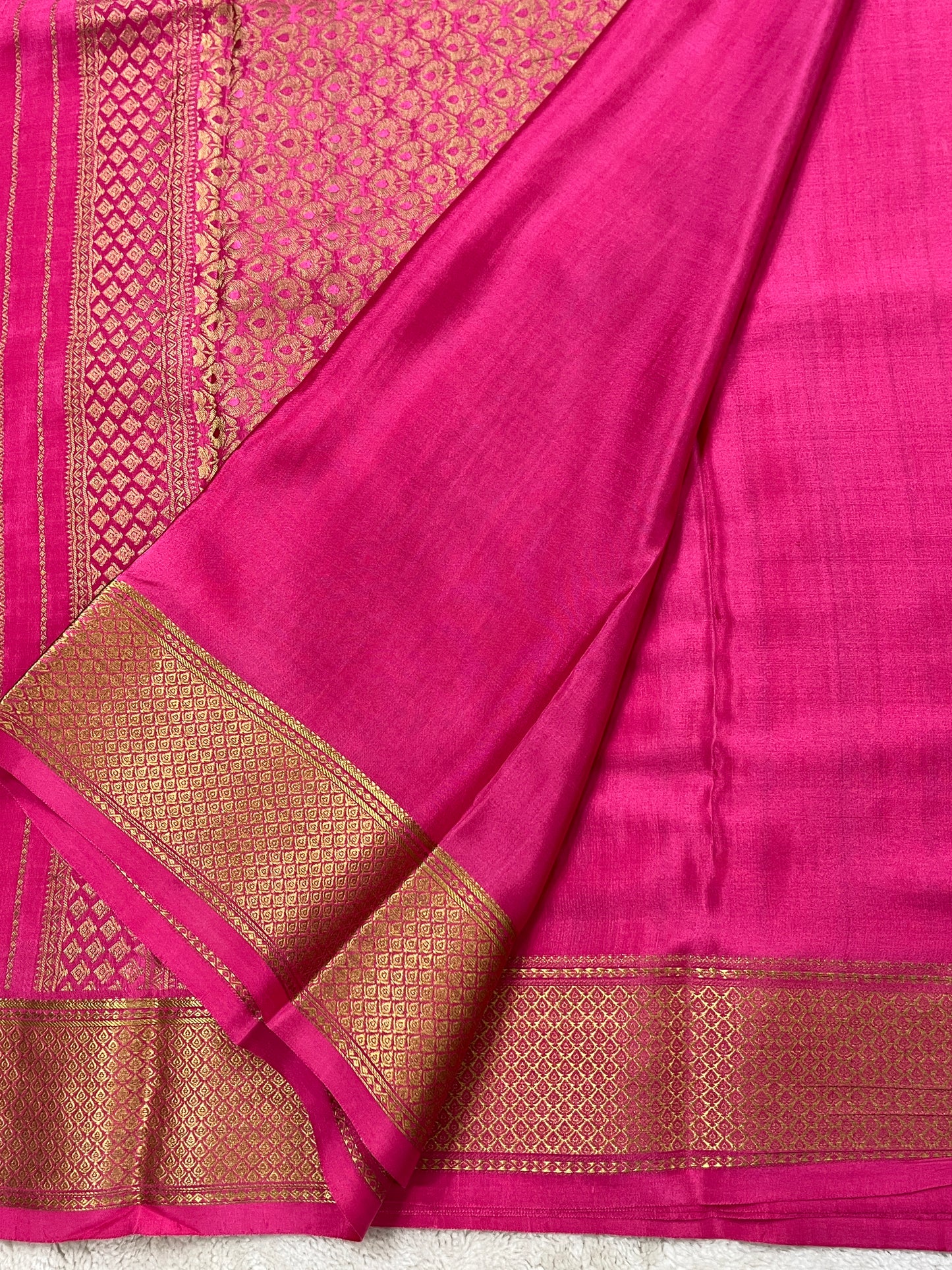 Pure Crepe Mysore Silk with DT Stripes in Pink