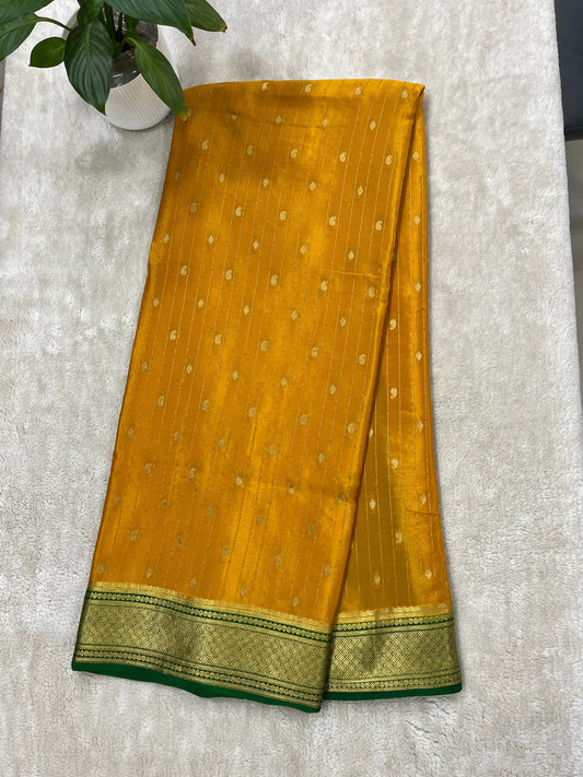 Pure Crepe Mysore Silk Saree in stripes mango Butta - 1145304