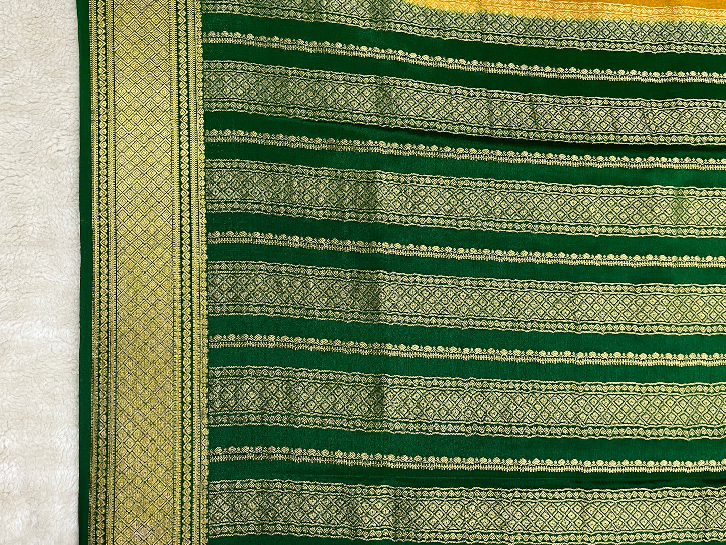 Pure Crepe Mysore Silk Saree in stripes mango Butta - 1145304