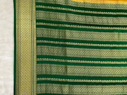 Pure Crepe Mysore Silk Saree in stripes mango Butta - 1145304