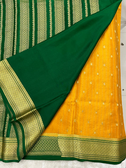 Pure Crepe Mysore Silk Saree in stripes mango Butta - 1145304