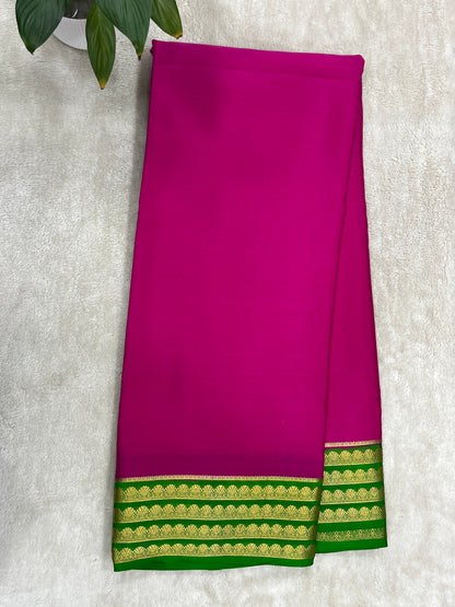 Pure mysore silk saree in Plain Red with Contrast Green Blouse-16271501