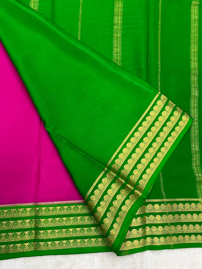 Pure mysore silk saree in Plain Red with Contrast Green Blouse-16271501