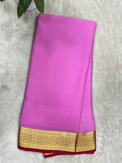 Pure mysore silk saree in Plain Pink with Red Contrast Blouse-16271501