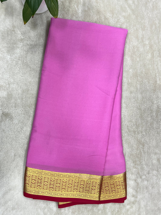 Pure mysore silk saree in Plain Pink with Red Contrast Blouse-16271501