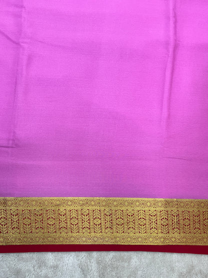 Pure mysore silk saree in Plain Pink with Red Contrast Blouse-16271501
