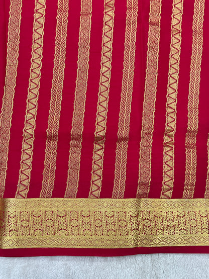 Pure mysore silk saree in Plain Pink with Red Contrast Blouse-16271501