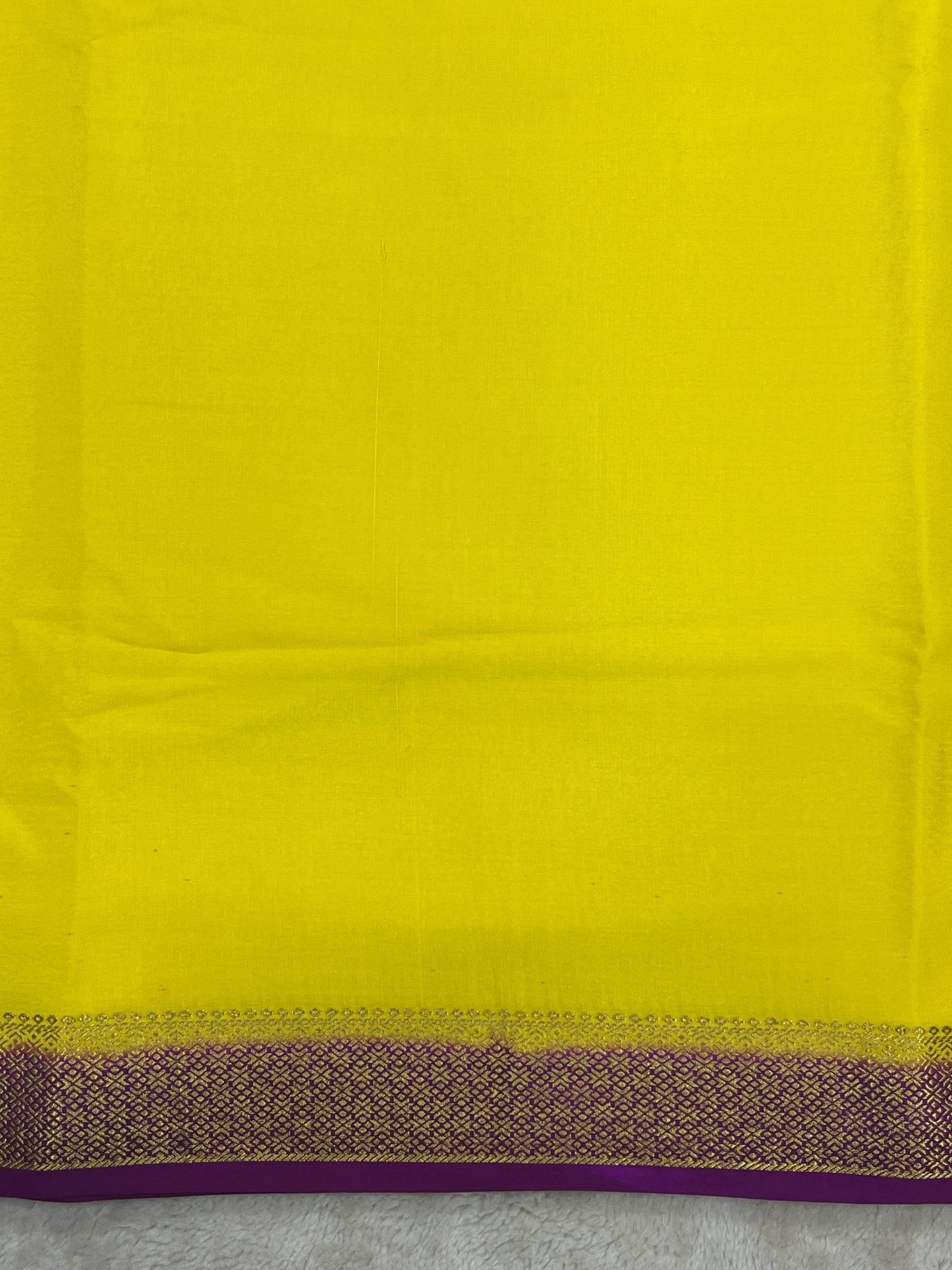 Pure mysore silk saree in Plain Yellow with Contrast Purple Blouse -16271501