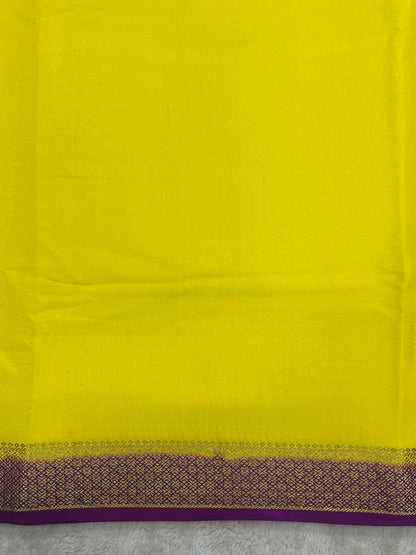Pure mysore silk saree in Plain Yellow with Contrast Purple Blouse -16271501