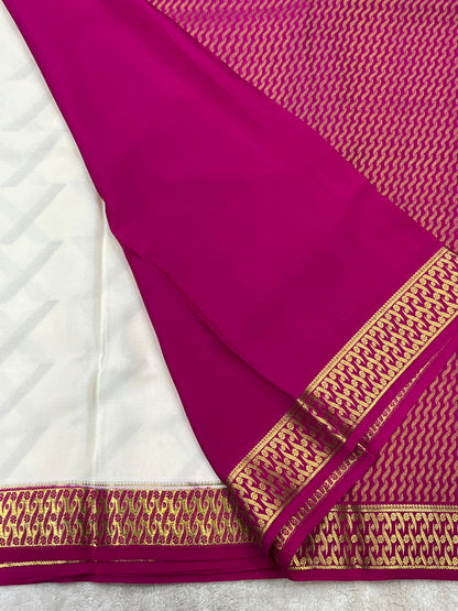 Pure mysore silk saree with Butta in White with Contrast Pink Blouse - 16271504
