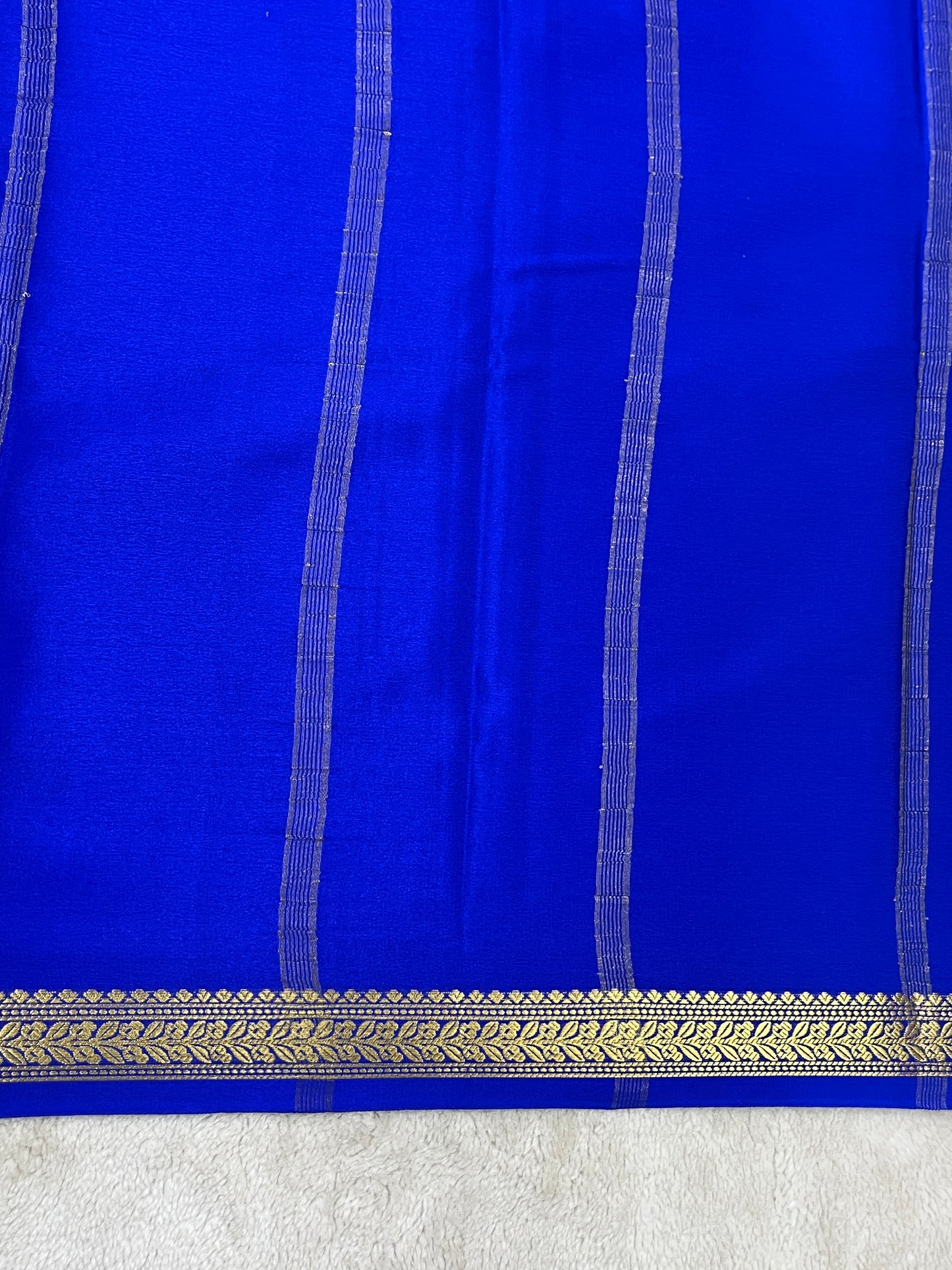 Pure Crepe Mysore Silk Saree in Blue WIth Royal Blue Contrast Border and Blouse
