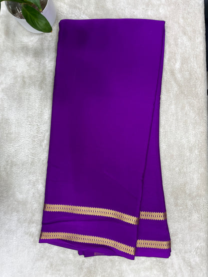 Pure Crepe Mysore Silk Saree With Purple in self color Blouse
