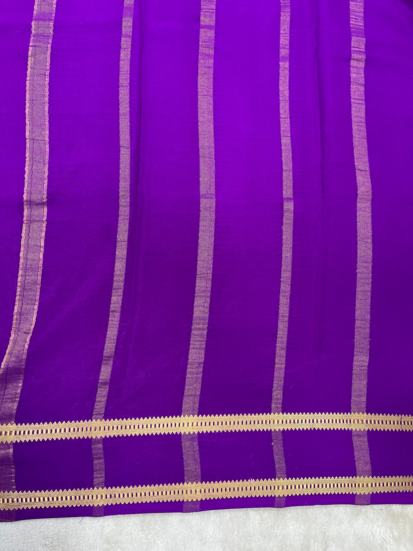 Pure Crepe Mysore Silk Saree With Purple in self color Blouse