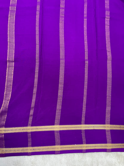 Pure Crepe Mysore Silk Saree With Purple in self color Blouse