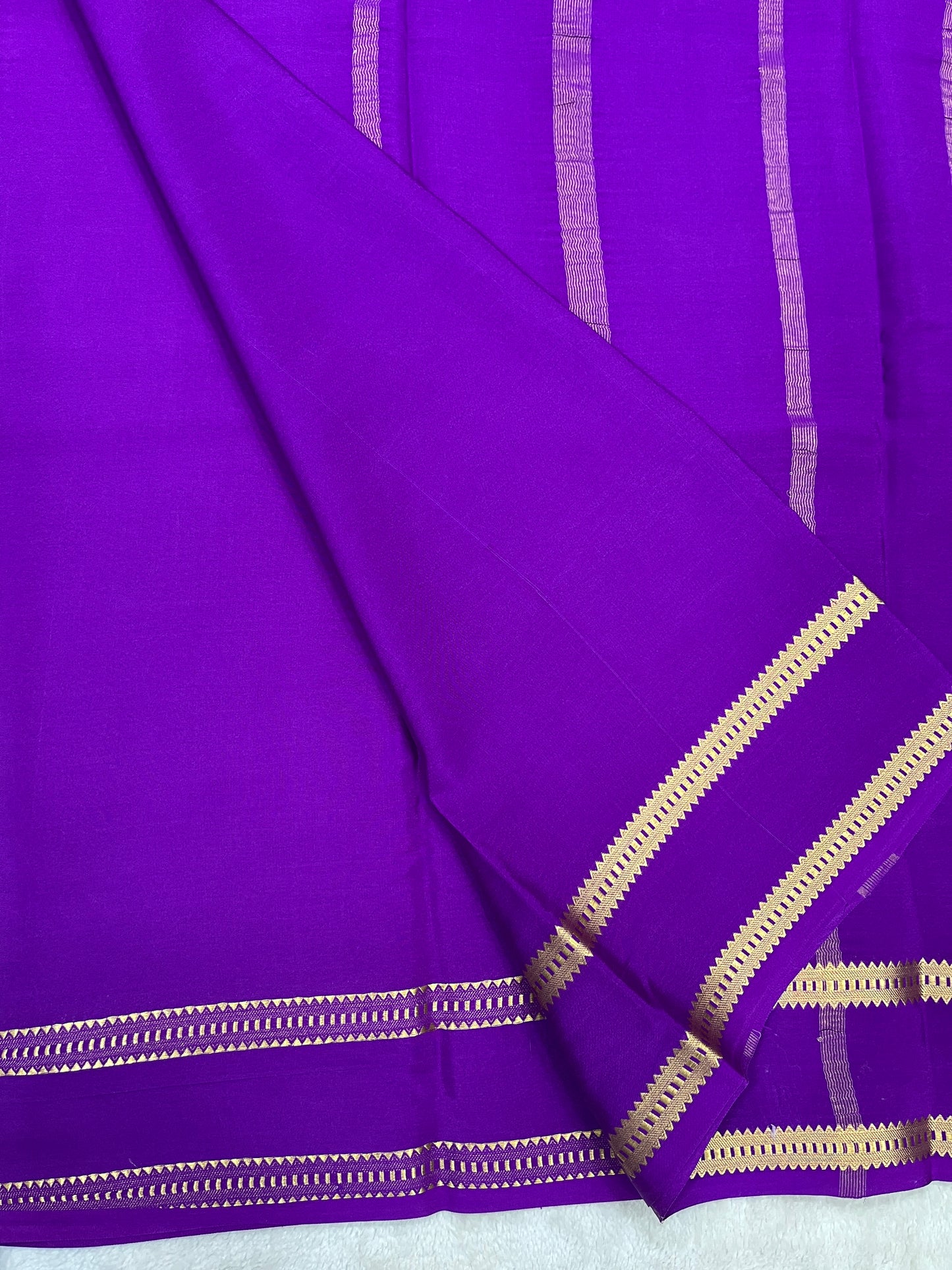Pure Crepe Mysore Silk Saree With Purple in self color Blouse