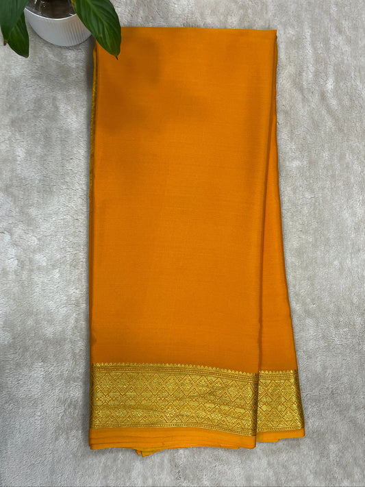 Pure Crepe Mysore Silk Saree With Yellow in self color Blouse