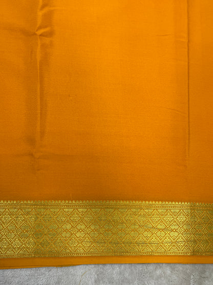 Pure Crepe Mysore Silk Saree With Yellow in self color Blouse