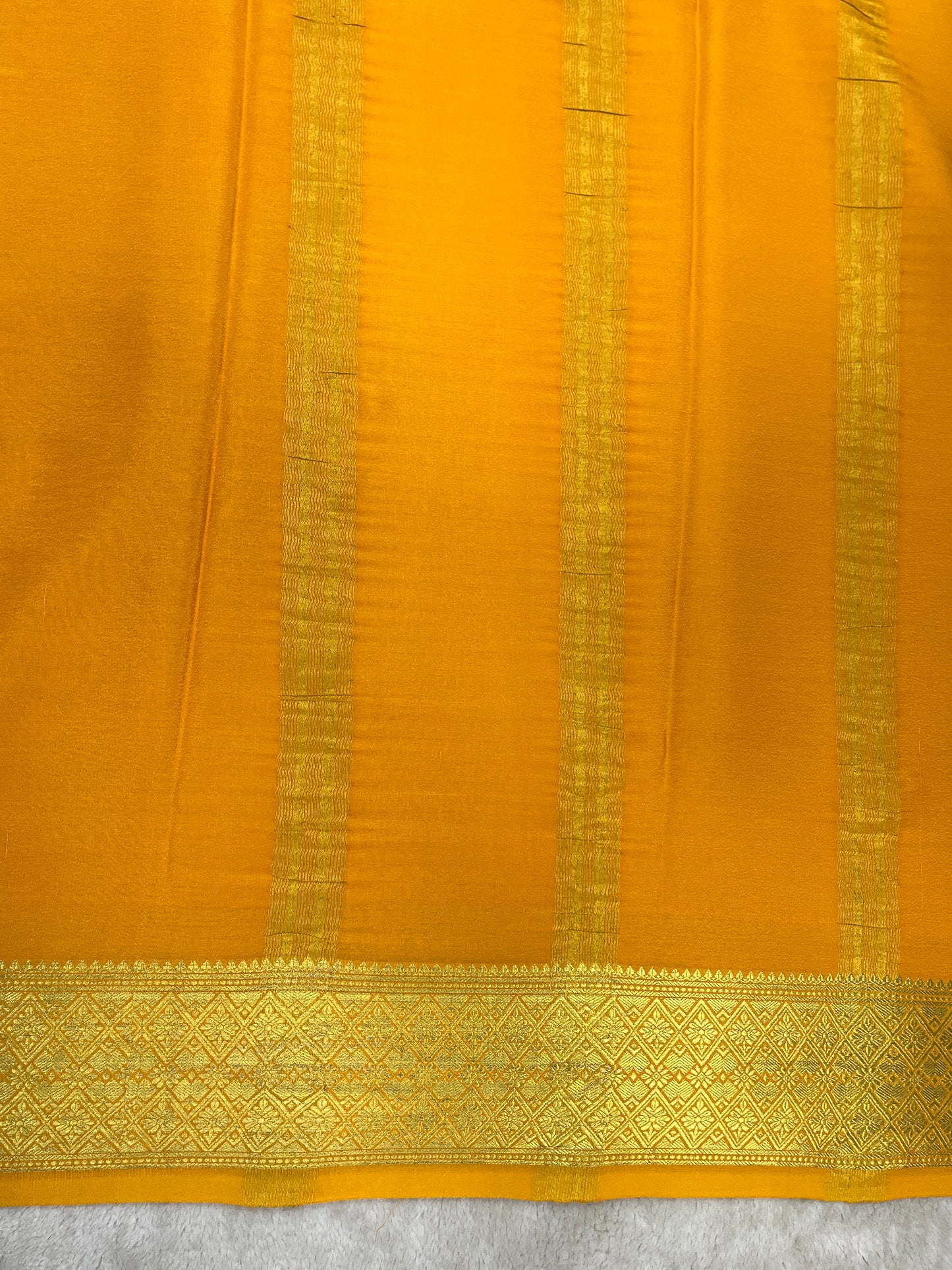 Pure Crepe Mysore Silk Saree With Yellow in self color Blouse