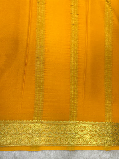 Pure Crepe Mysore Silk Saree With Yellow in self color Blouse