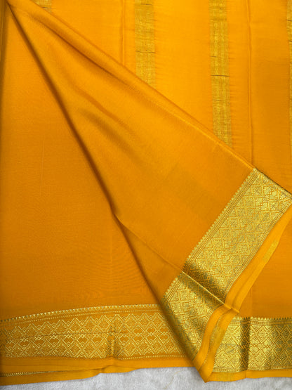 Pure Crepe Mysore Silk Saree With Yellow in self color Blouse