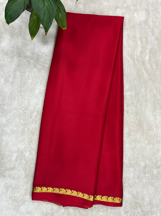 Pure Crepe Mysore Silk Saree in Red with self color Blouse